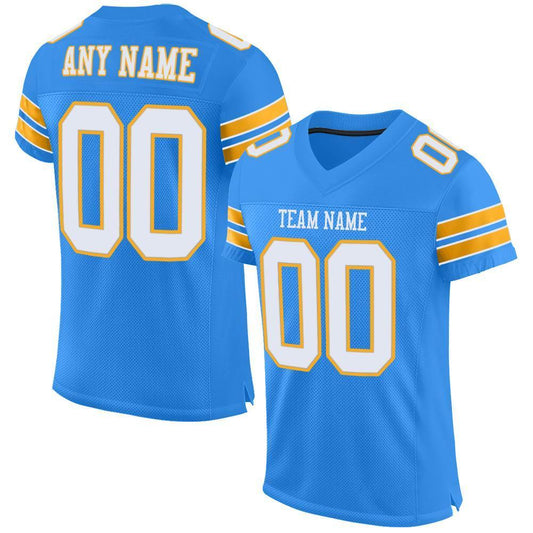 Custom Powder Blue White-Gold Mesh Authentic Football Jersey - Sky-Custom