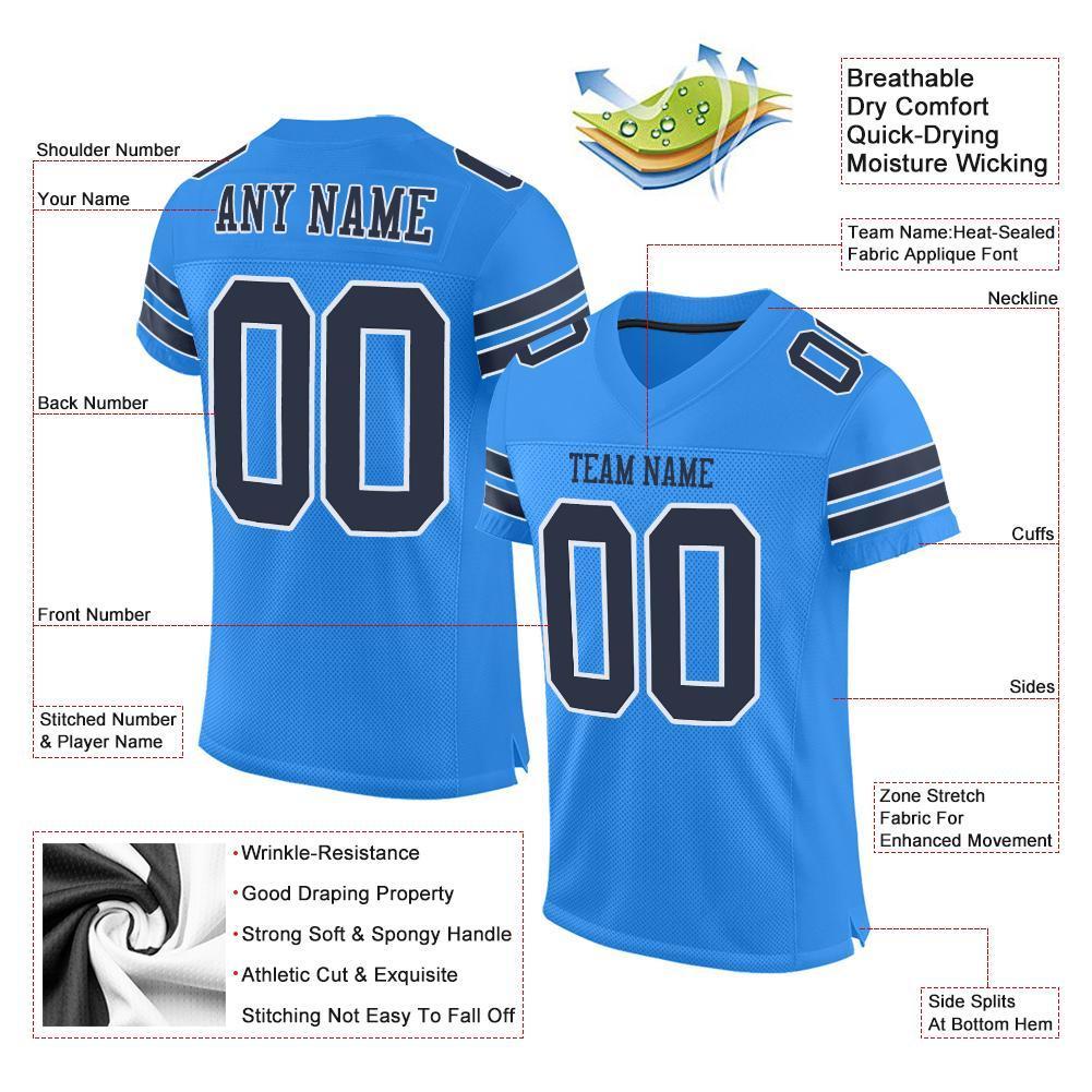 Custom Powder Blue Navy-White Mesh Authentic Football Jersey - Sky-Custom