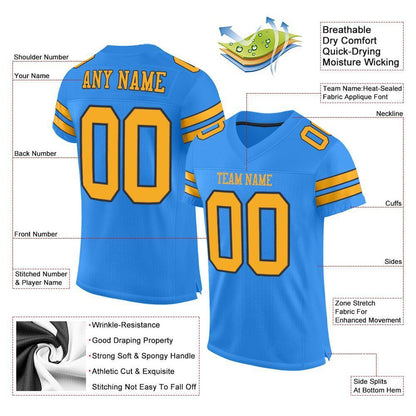 Custom Powder Blue Gold-Navy Mesh Authentic Football Jersey - Sky-Custom