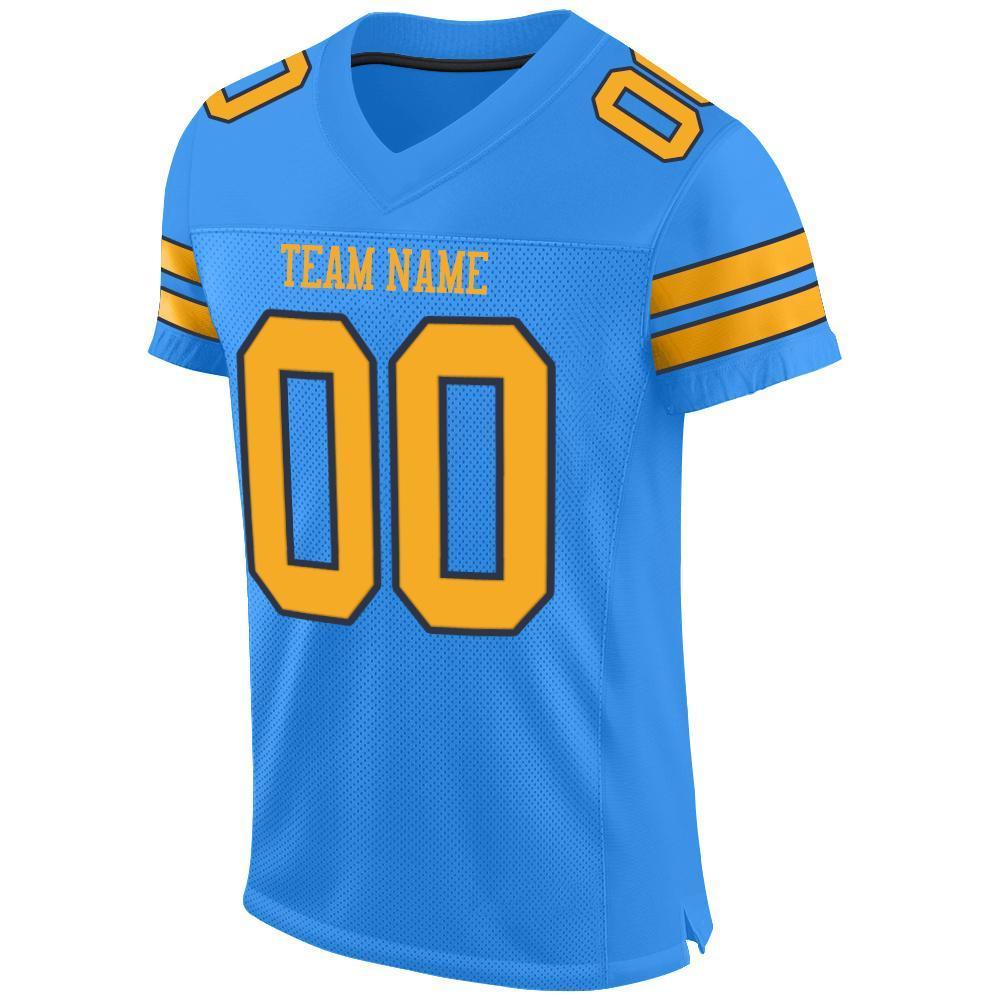 Custom Powder Blue Gold-Navy Mesh Authentic Football Jersey - Sky-Custom