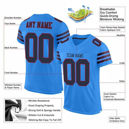 Custom Powder Blue Navy-Red Mesh Authentic Football Jersey - Sky-Custom