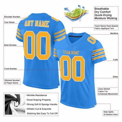 Custom Powder Blue Gold-White Mesh Authentic Football Jersey - Sky-Custom