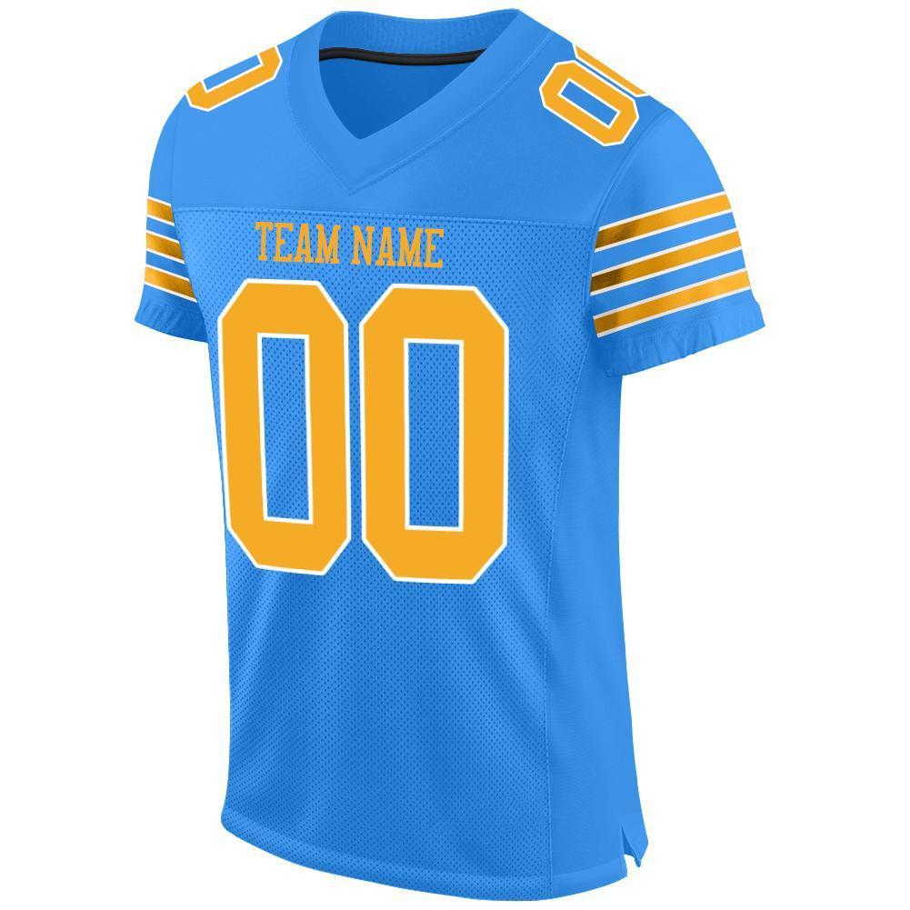 Custom Powder Blue Gold-White Mesh Authentic Football Jersey - Sky-Custom