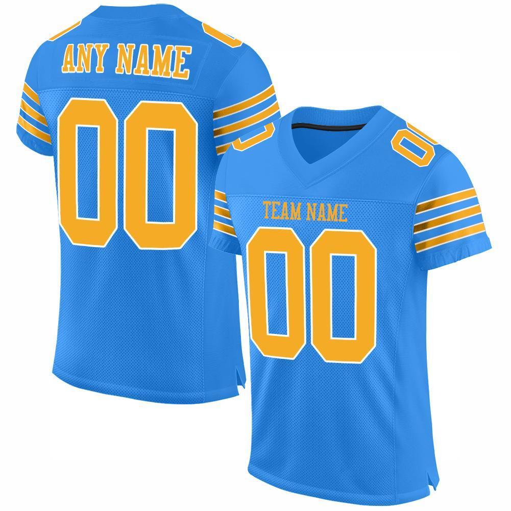 Custom Powder Blue Gold-White Mesh Authentic Football Jersey - Sky-Custom