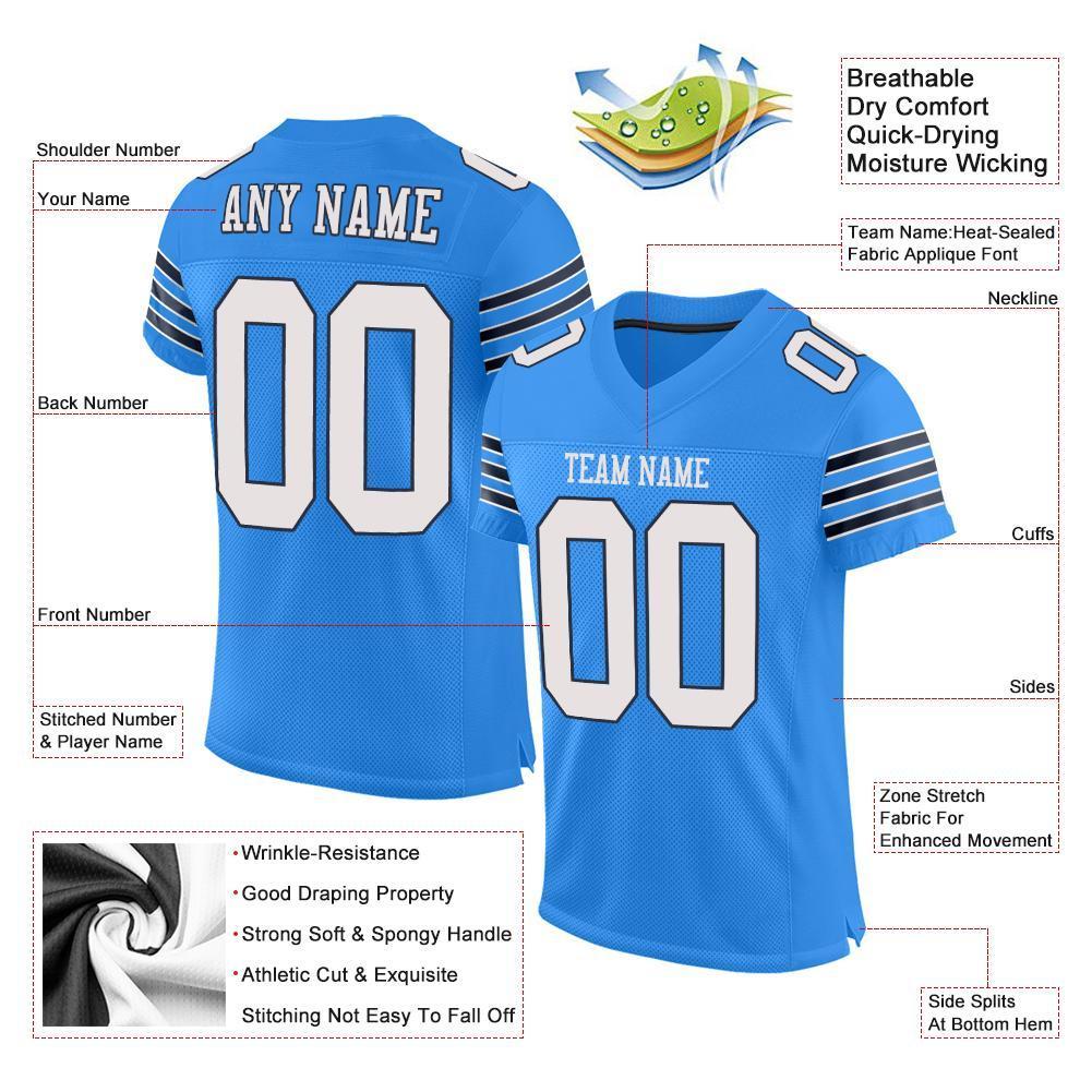 Custom Powder Blue White-Navy Mesh Authentic Football Jersey - Sky-Custom