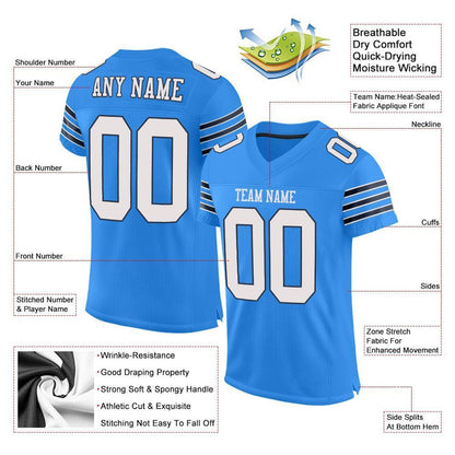 Custom Powder Blue White-Navy Mesh Authentic Football Jersey - Sky-Custom