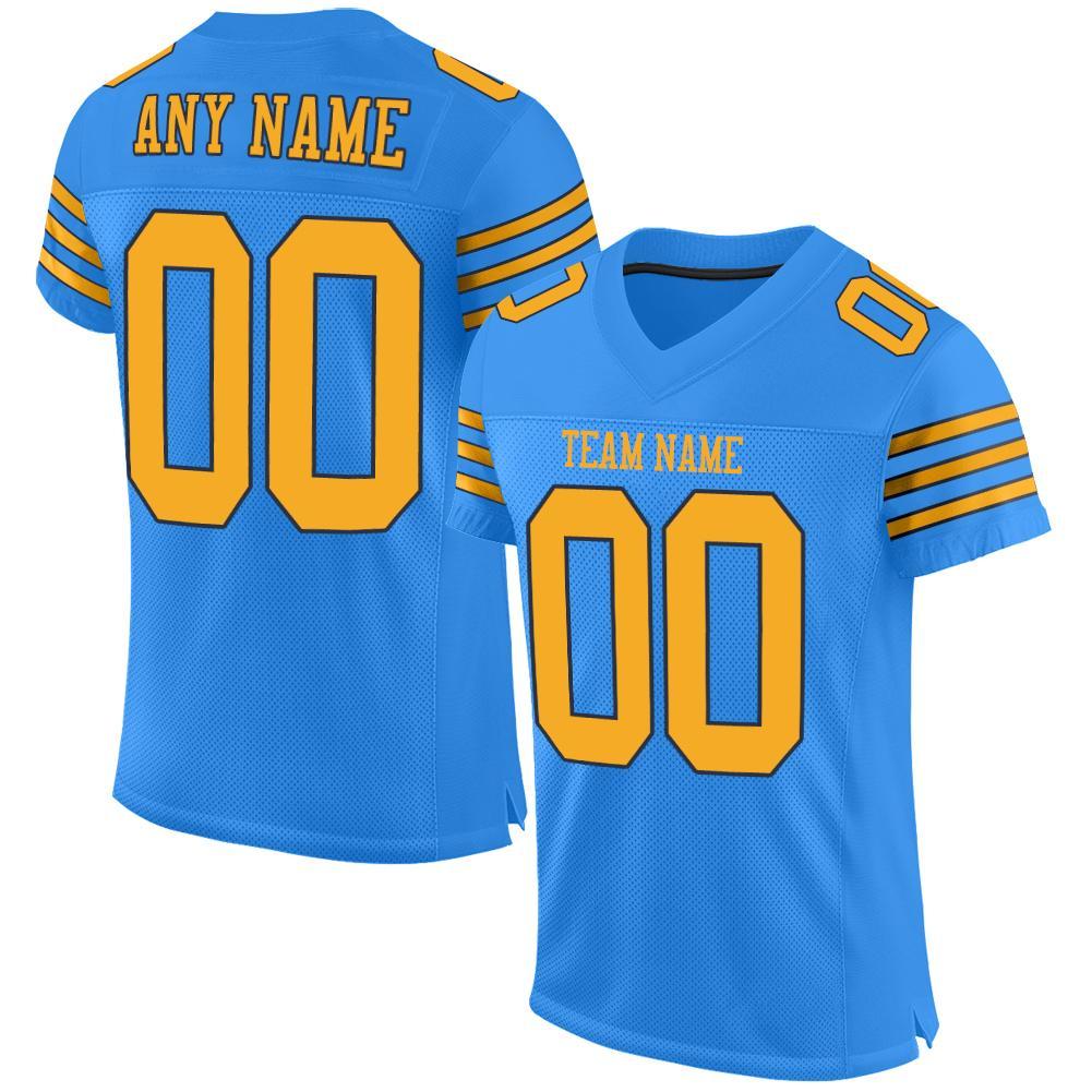Custom Powder Blue Gold-Navy Mesh Authentic Football Jersey - Sky-Custom