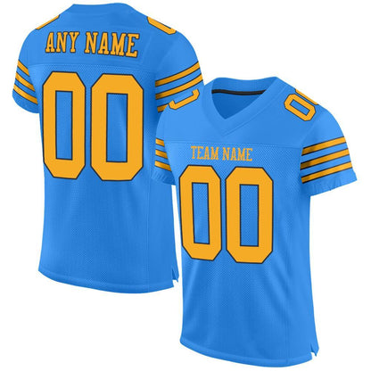 Custom Powder Blue Gold-Navy Mesh Authentic Football Jersey - Sky-Custom