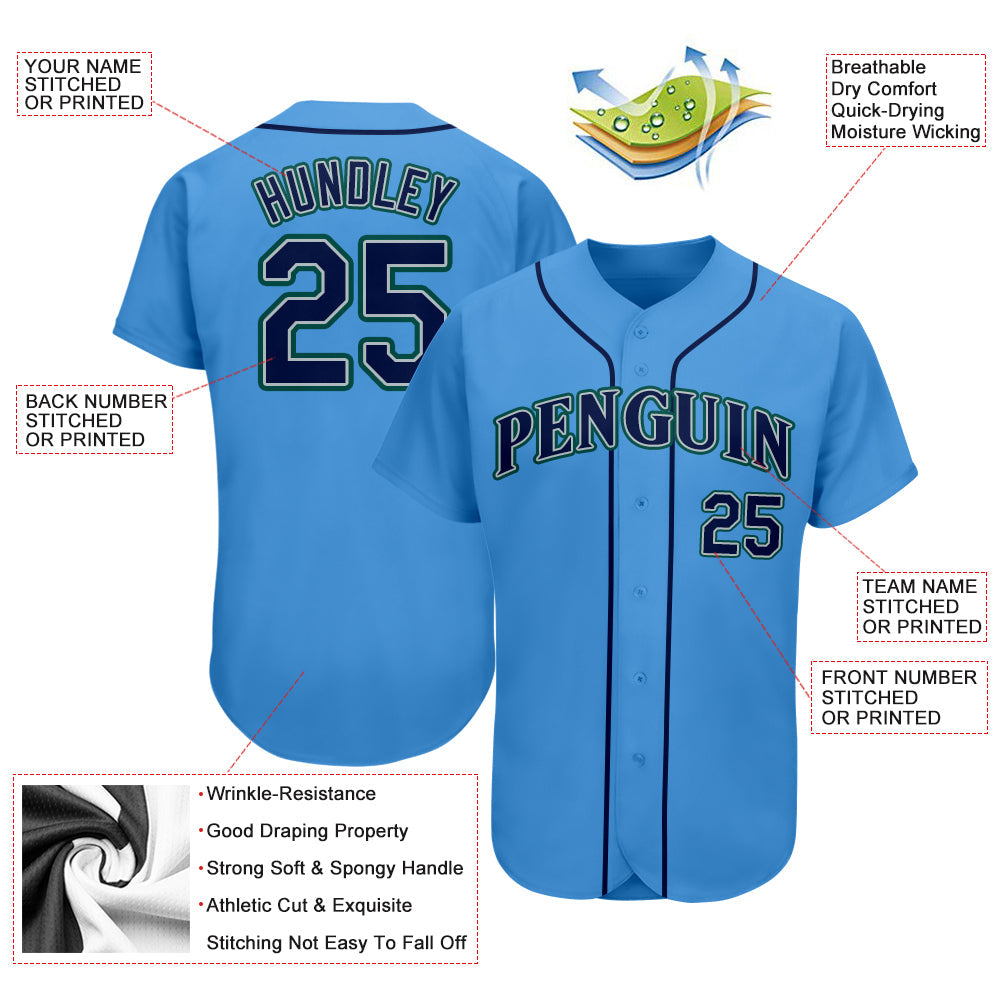 Custom Powder Blue Navy-Teal Authentic Baseball Jersey - Sky-Custom