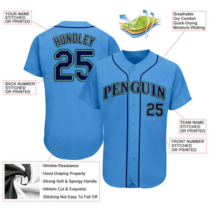 Custom Powder Blue Navy-Teal Authentic Baseball Jersey - Sky-Custom