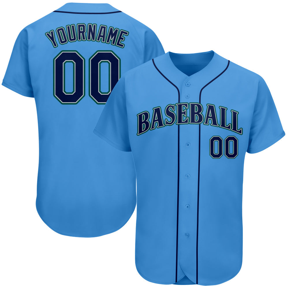 Custom Powder Blue Navy-Teal Authentic Baseball Jersey - Sky-Custom