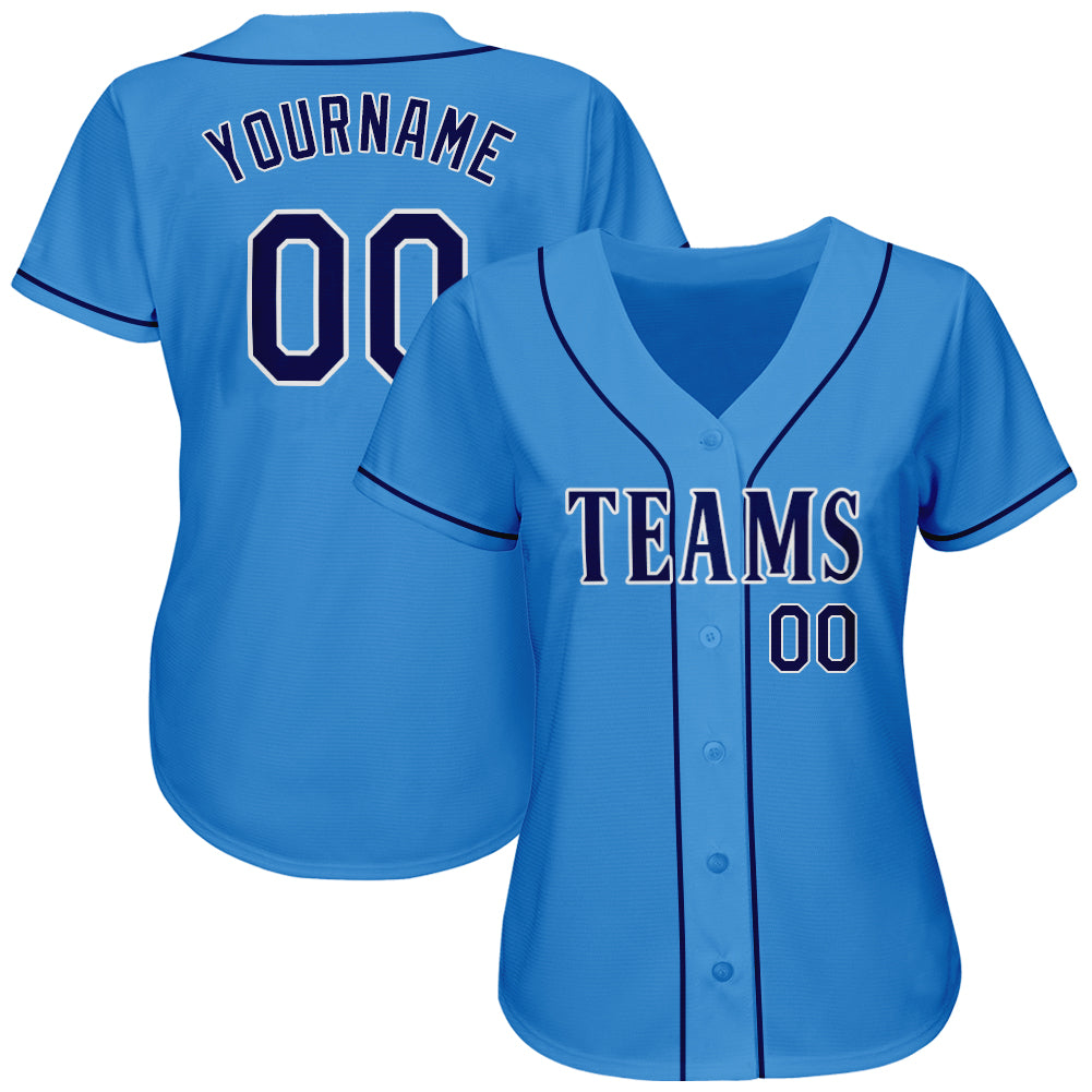Custom Powder Blue Navy-White Authentic Baseball Jersey - Sky-Custom