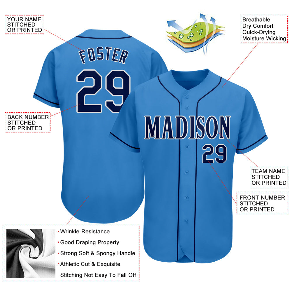 Custom Powder Blue Navy-White Authentic Baseball Jersey - Sky-Custom