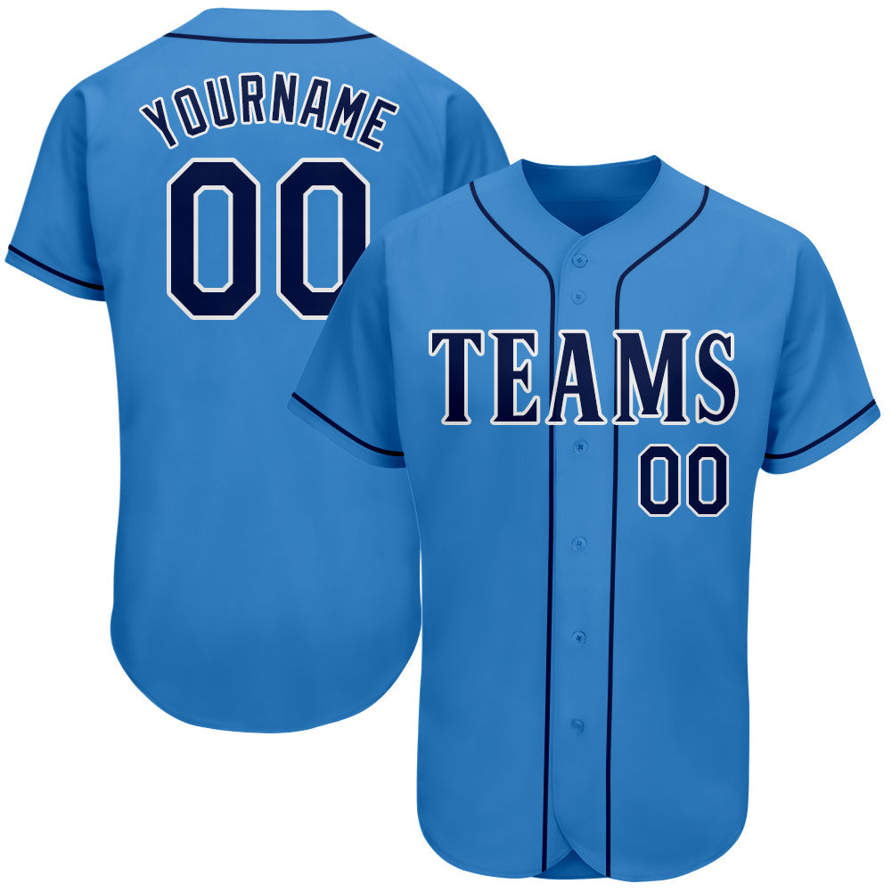 Custom Powder Blue Navy-White Authentic Baseball Jersey - Sky-Custom