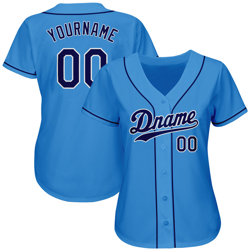 Custom Powder Blue Navy-White Authentic Baseball Jersey - Sky-Custom