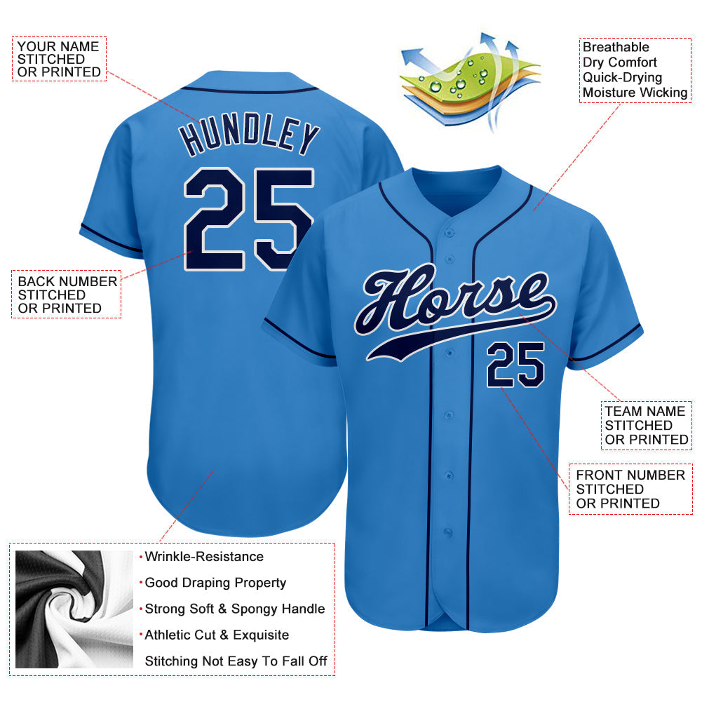 Custom Powder Blue Navy-White Authentic Baseball Jersey - Sky-Custom