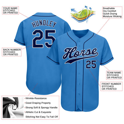 Custom Powder Blue Navy-White Authentic Baseball Jersey - Sky-Custom