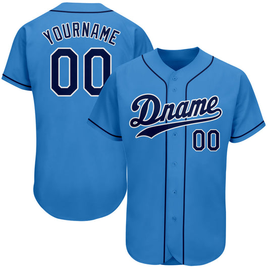 Custom Powder Blue Navy-White Authentic Baseball Jersey - Sky-Custom