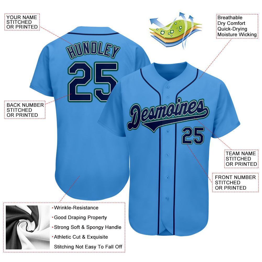 Custom Powder Blue Navy-Teal Authentic Baseball Jersey - Sky-Custom