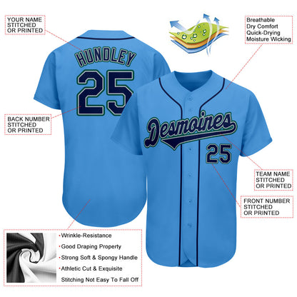 Custom Powder Blue Navy-Teal Authentic Baseball Jersey - Sky-Custom