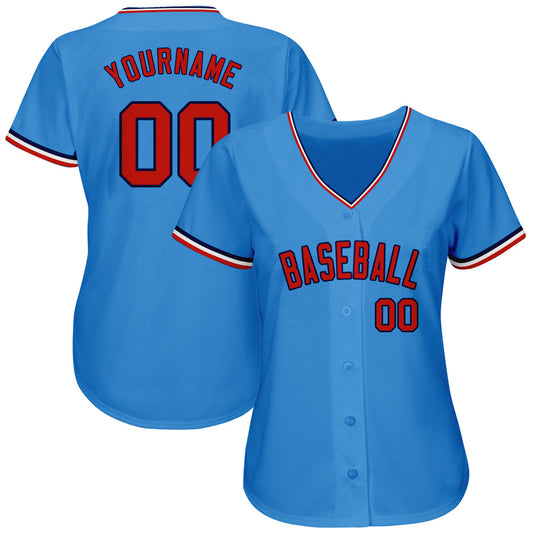 Custom Powder Blue Red-Navy Authentic Baseball Jersey - Sky-Custom