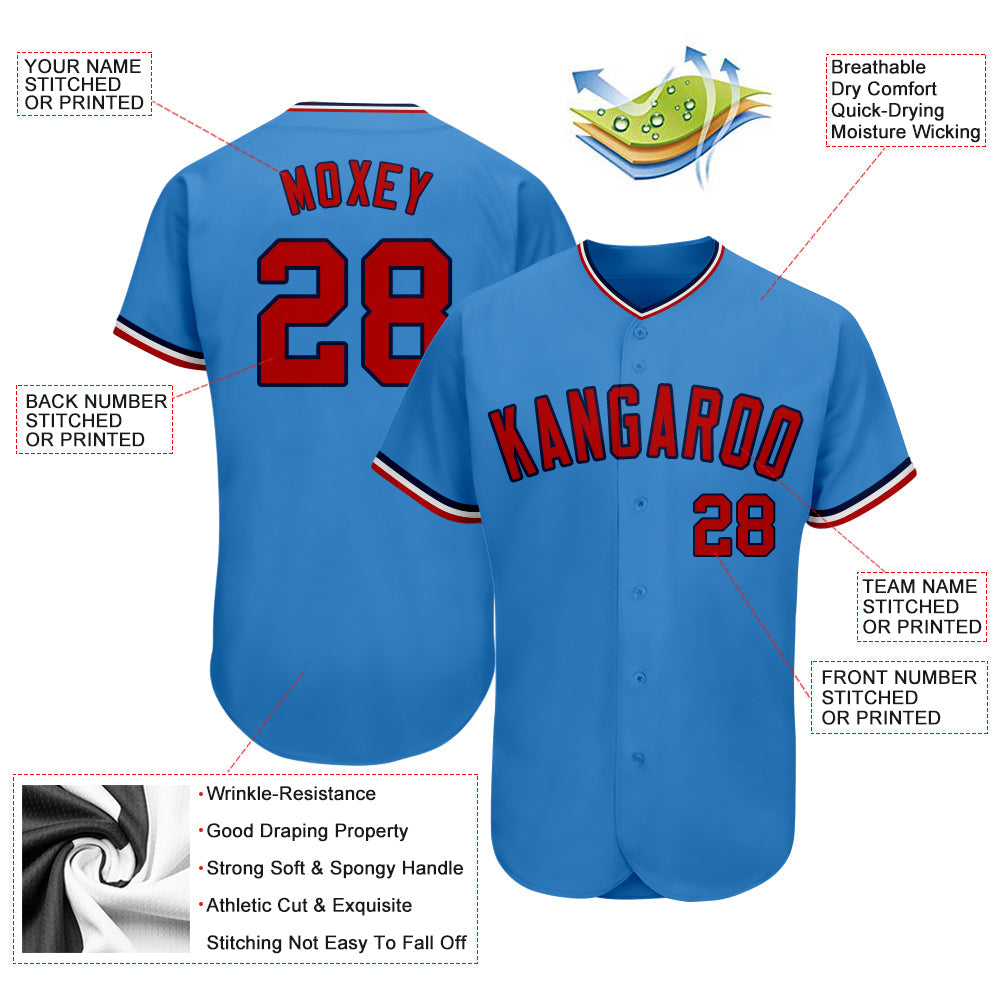 Custom Powder Blue Red-Navy Authentic Baseball Jersey - Sky-Custom
