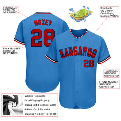 Custom Powder Blue Red-Navy Authentic Baseball Jersey - Sky-Custom