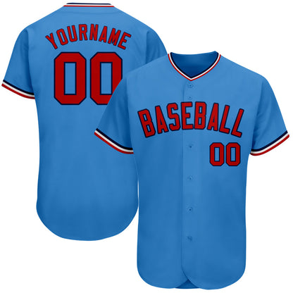 Custom Powder Blue Red-Navy Authentic Baseball Jersey - Sky-Custom