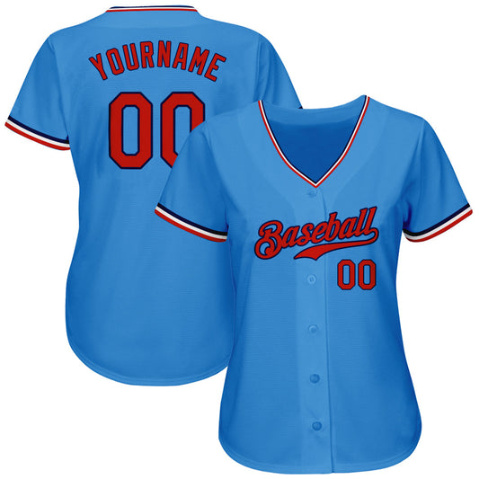 Custom Powder Blue Red-Navy Authentic Baseball Jersey - Sky-Custom