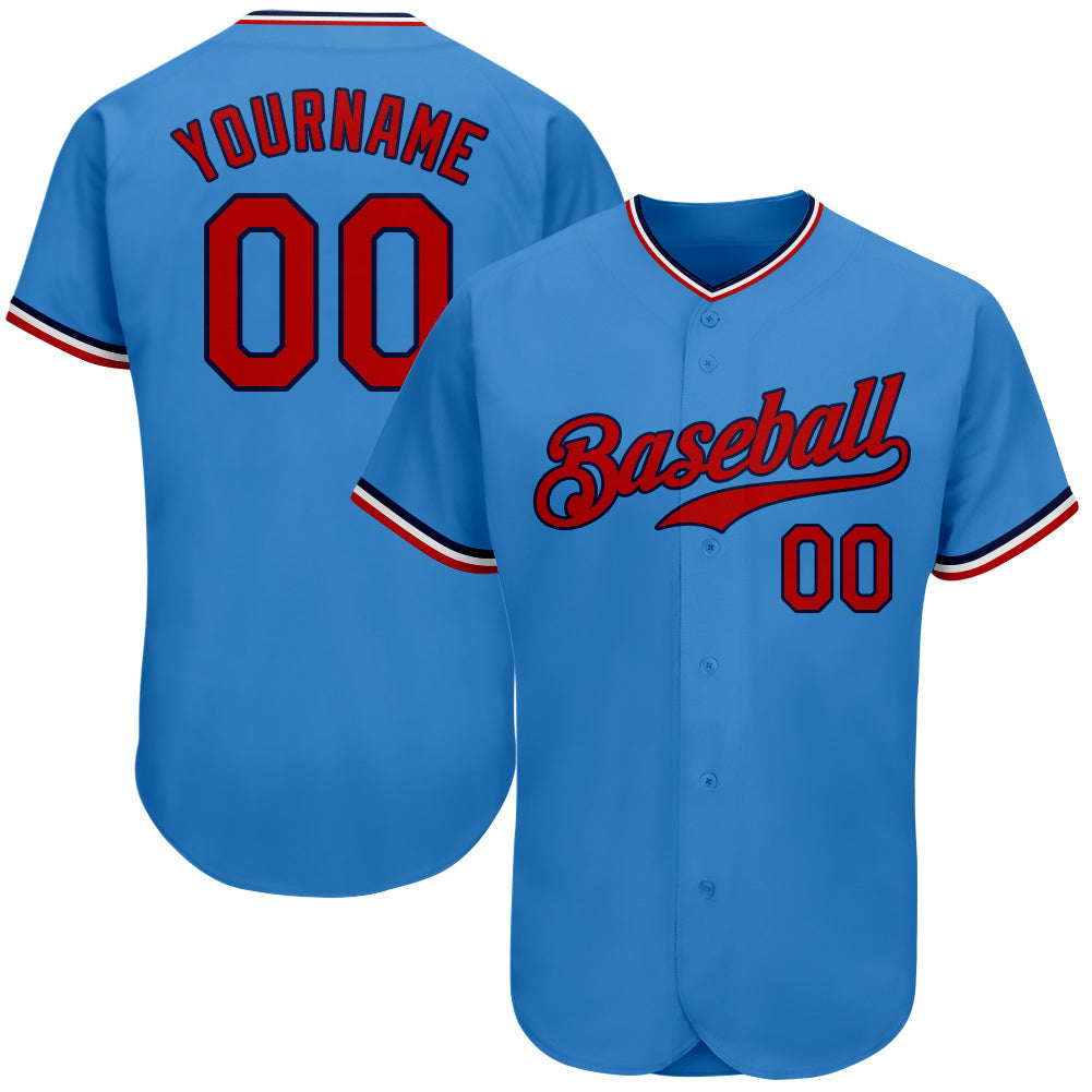 Custom Powder Blue Red-Navy Authentic Baseball Jersey - Sky-Custom