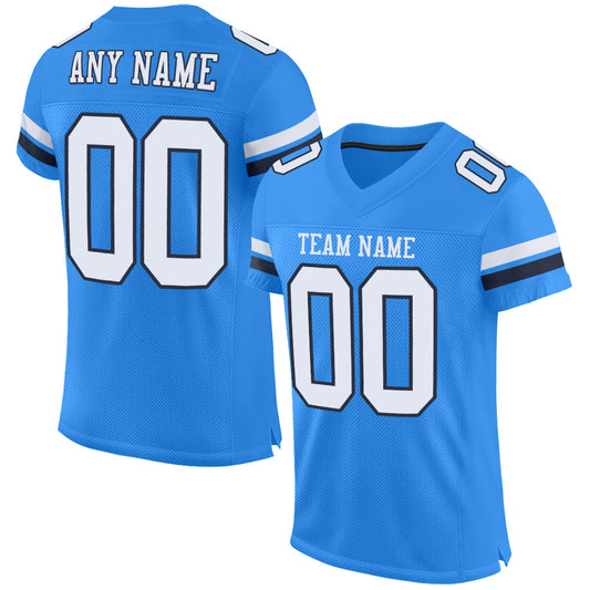 Custom Powder Blue White-Navy Mesh Authentic Football Jersey - Sky-Custom
