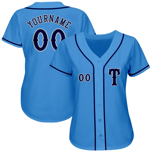 Custom Powder Blue Navy-Gray Authentic Baseball Jersey - Sky-Custom