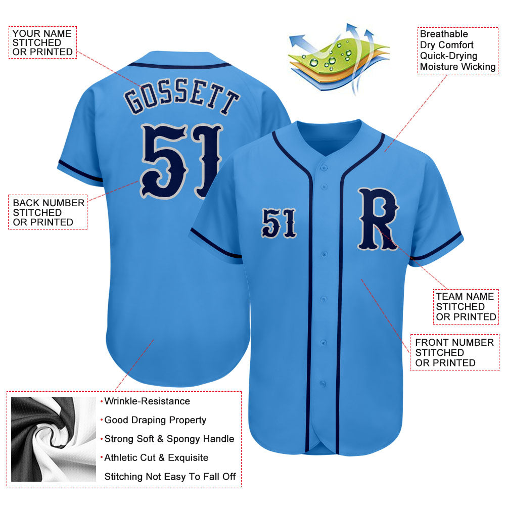 Custom Powder Blue Navy-Gray Authentic Baseball Jersey - Sky-Custom