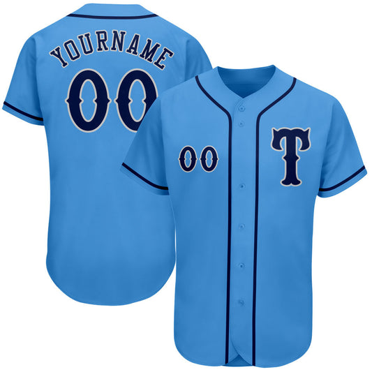 Custom Powder Blue Navy-Gray Authentic Baseball Jersey - Sky-Custom