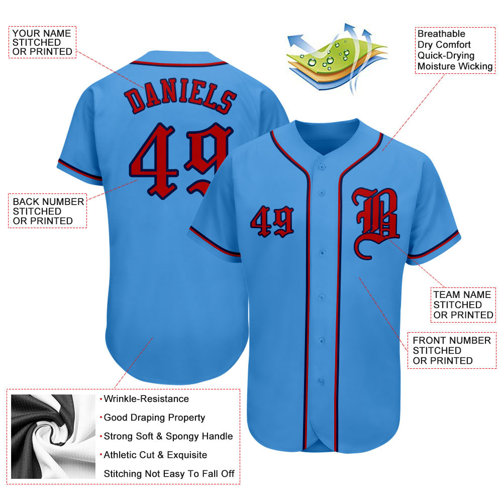 Custom Powder Blue Red-Navy Authentic Baseball Jersey - Sky-Custom