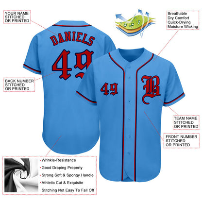 Custom Powder Blue Red-Navy Authentic Baseball Jersey - Sky-Custom