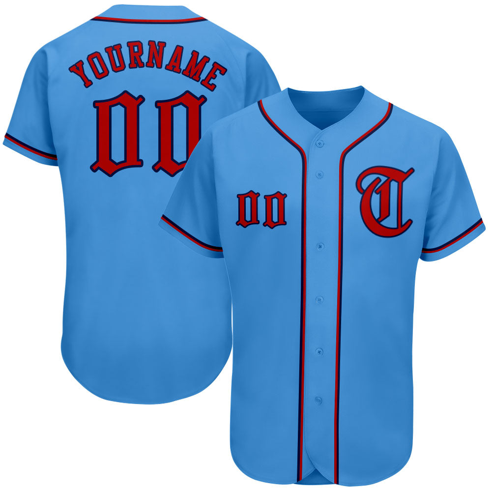Custom Powder Blue Red-Navy Authentic Baseball Jersey - Sky-Custom