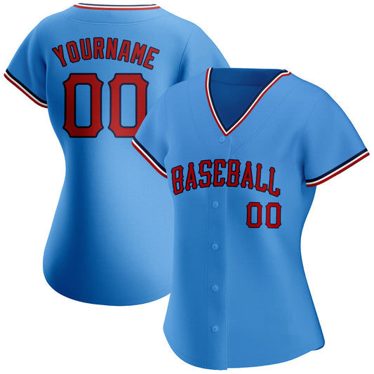 Custom Powder Blue Red-Navy Authentic Baseball Jersey - Sky-Custom