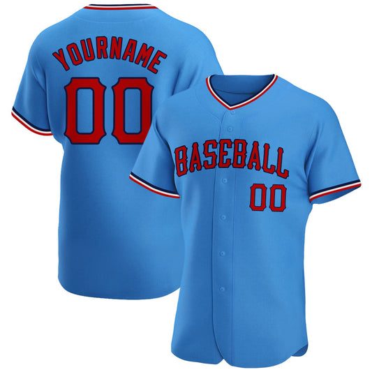 Custom Powder Blue Red-Navy Authentic Baseball Jersey - Sky-Custom