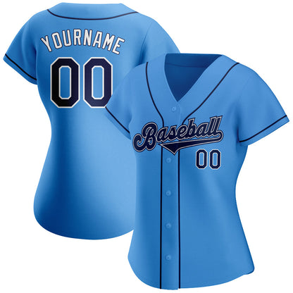 Custom Powder Blue Navy-White Authentic Baseball Jersey - Sky-Custom