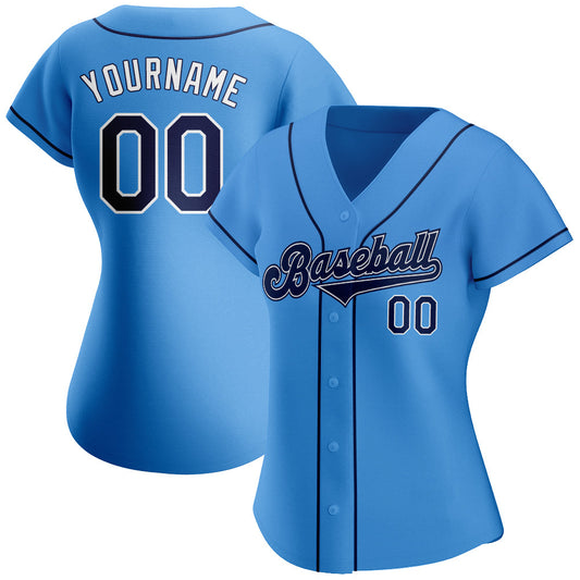 Custom Powder Blue Navy-White Authentic Baseball Jersey - Sky-Custom