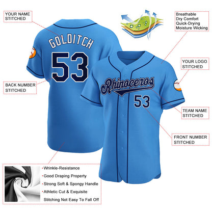 Custom Powder Blue Navy-White Authentic Baseball Jersey - Sky-Custom