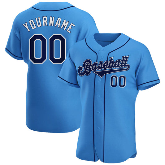 Custom Powder Blue Navy-White Authentic Baseball Jersey - Sky-Custom
