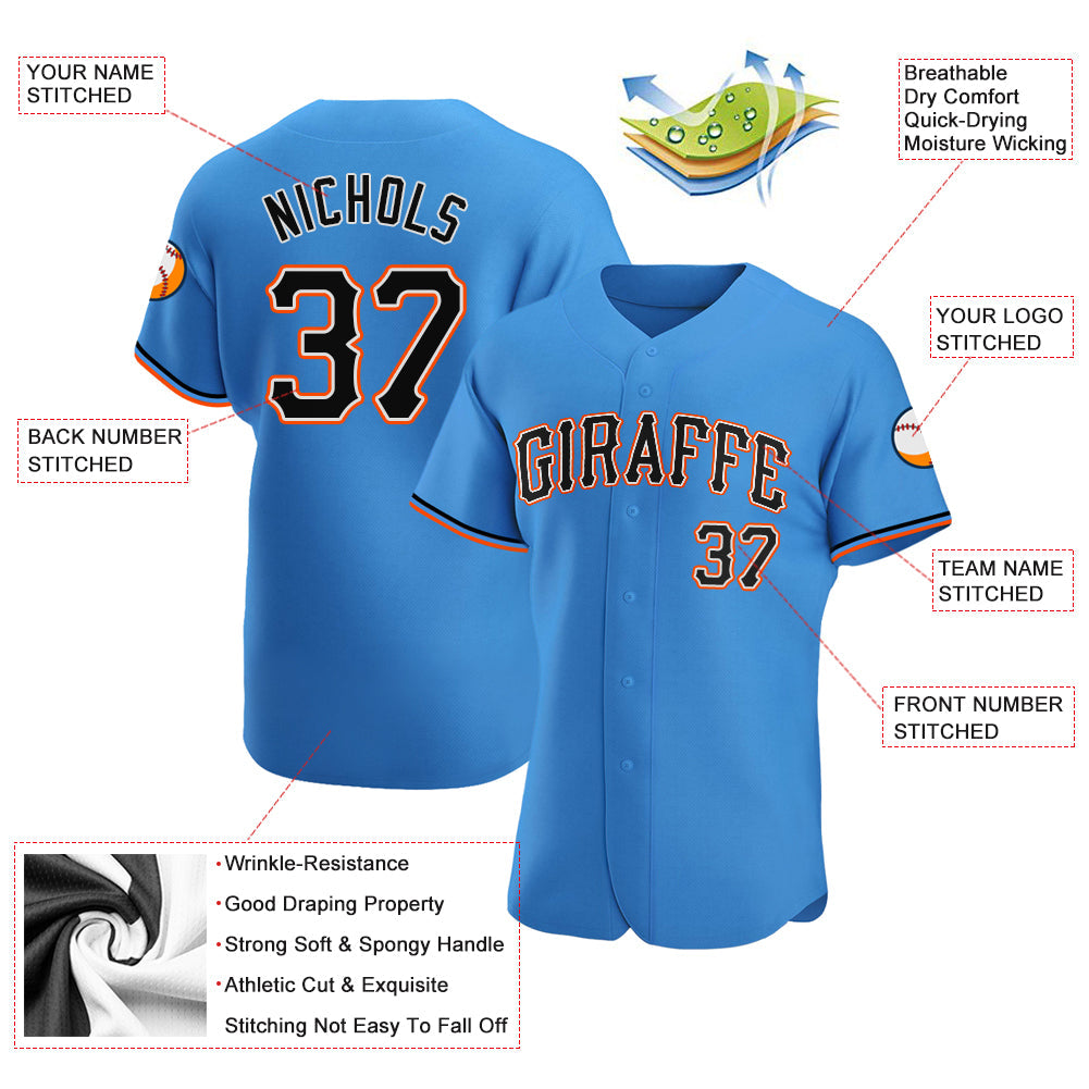 Custom Powder Blue Black-Orange Authentic Baseball Jersey - Sky-Custom