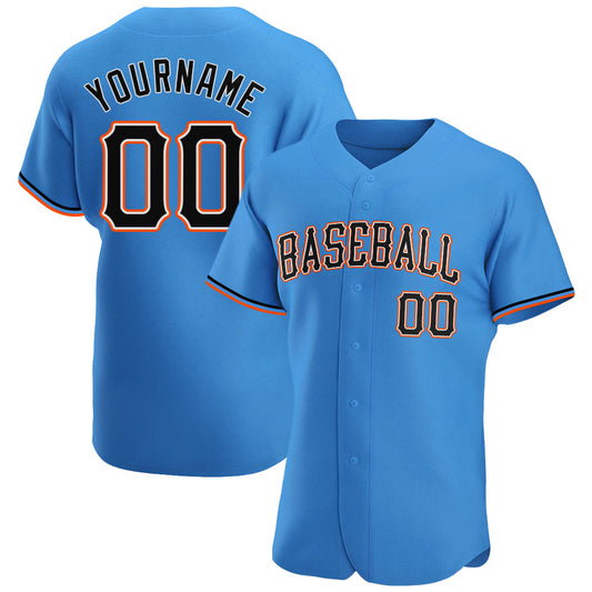 Custom Powder Blue Black-Orange Authentic Baseball Jersey - Sky-Custom