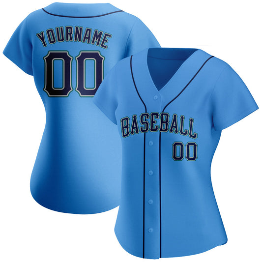 Custom Powder Blue Navy-Teal Authentic Baseball Jersey - Sky-Custom
