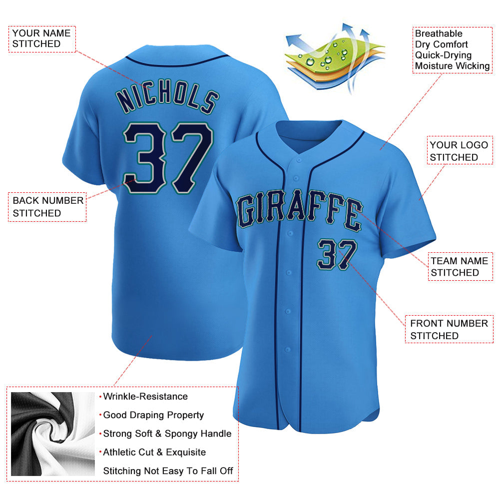 Custom Powder Blue Navy-Teal Authentic Baseball Jersey - Sky-Custom