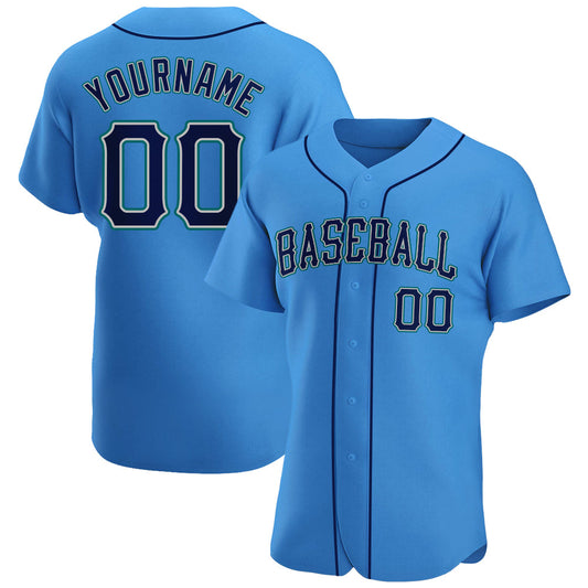 Custom Powder Blue Navy-Teal Authentic Baseball Jersey - Sky-Custom