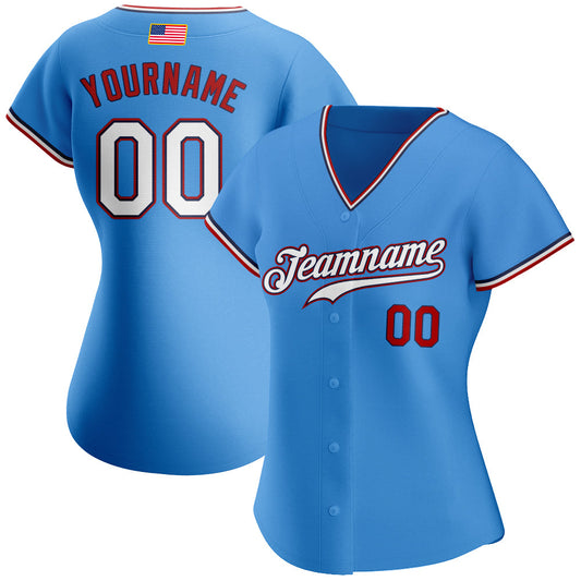 Custom Powder Blue White-Red Authentic American Flag Fashion Baseball Jersey - Sky-Custom