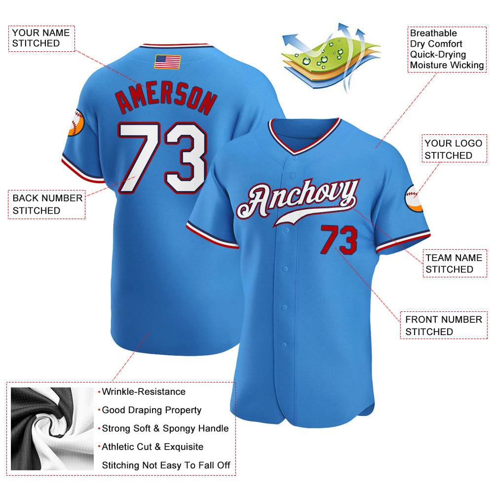 Custom Powder Blue White-Red Authentic American Flag Fashion Baseball Jersey - Sky-Custom